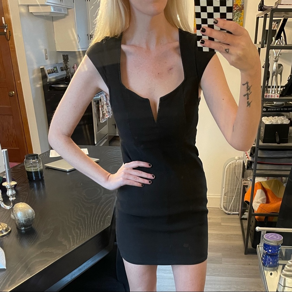 Women's Free People Black Lia Denim V-neck Bodycon Dress